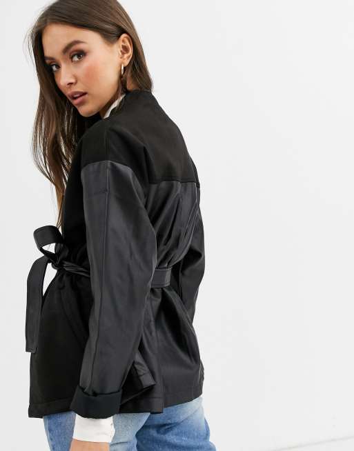 French Connection Bleather Sleeve Blazer In Black Asos