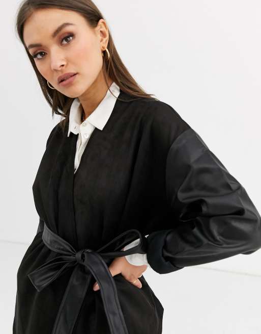 French Connection Bleather Sleeve Blazer In Black Asos