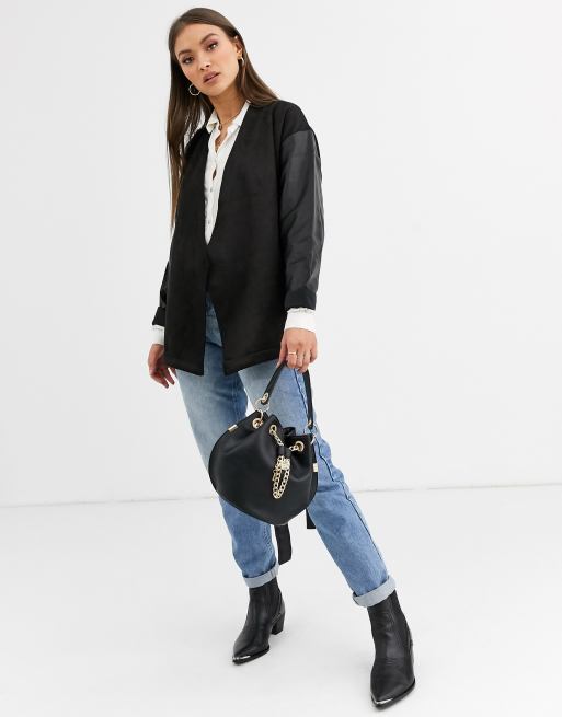 French Connection Bleather Sleeve Blazer In Black Asos