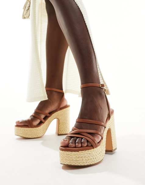French Connection block heel sandals in tan - view 1
