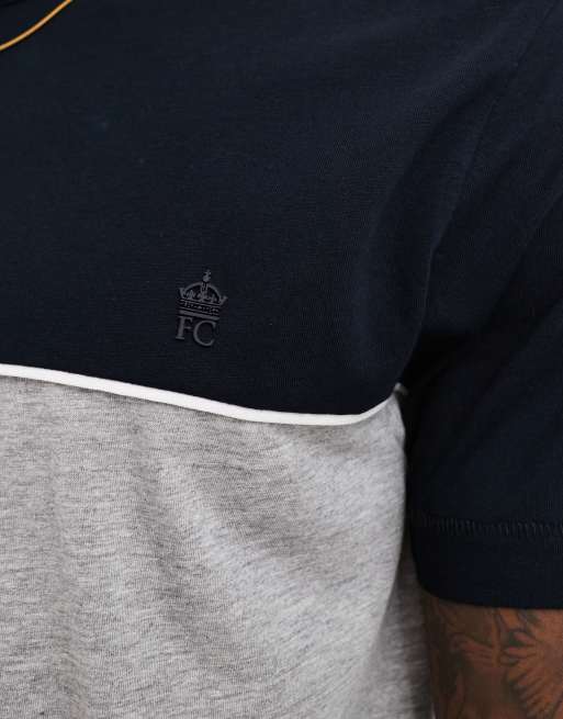 French Connection block piping t-shirt in navy & light grey melange, 2 of 4