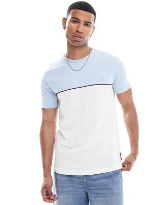 French Connection block piping t-shirt in sky blue & white-Multi