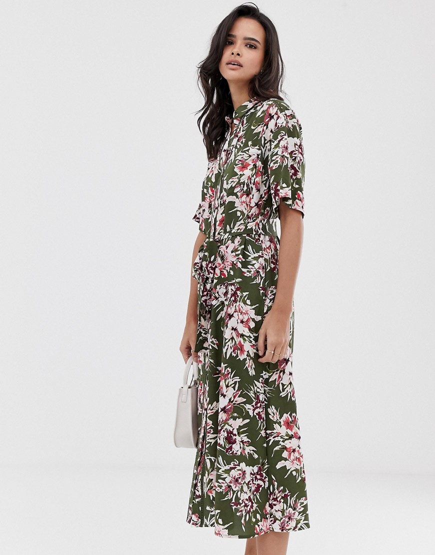 French Connection – blommig skojrtklänning i midimodell-Flerfärgad