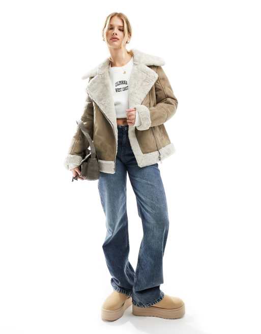 French Connection - Blouson aviateur en imitation cuir - Taupe, 2 de 4