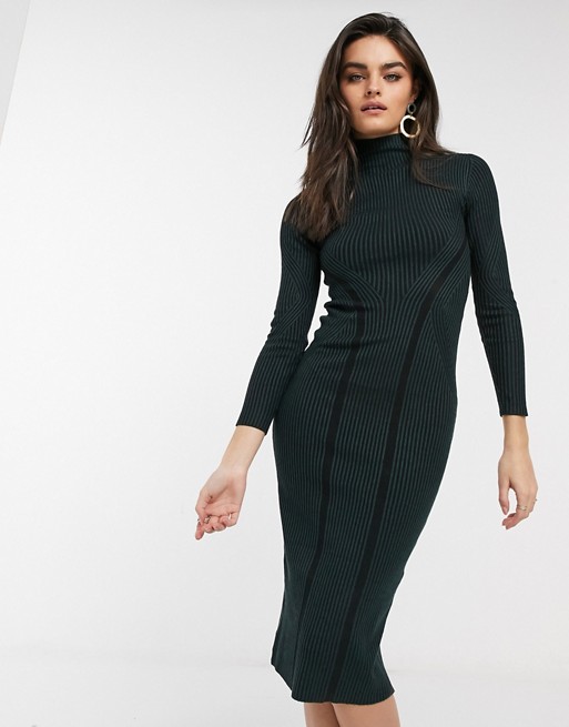 French Connection bodycon high neck dress in green