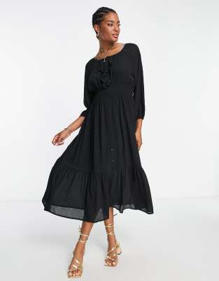 Black boho 2024 midi dress