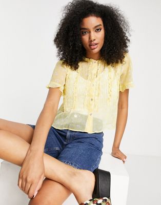 French Connection bonita crinkle short sleeved shirt in yellow