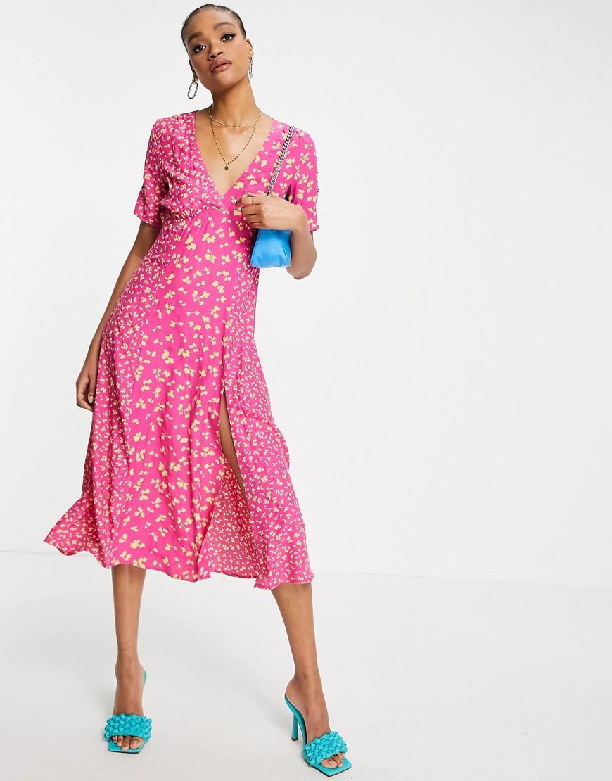 French Connection - Bonita - Midi jurk met gemixte print-Roze