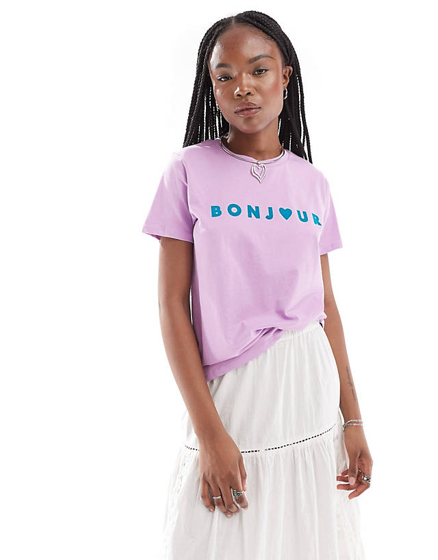 French Connection - bonjour jersey t-shirt in lilac