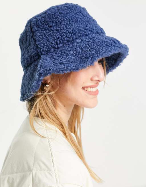 French Connection borg bucket hat in blue ASOS