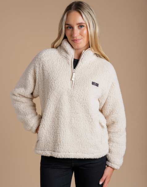 French Connection Borg high neck 1/2 zip fleece pullover in beige - view 1