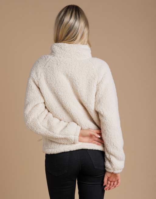 French Connection Borg high neck 1/2 zip fleece pullover in beige, 2 of 4