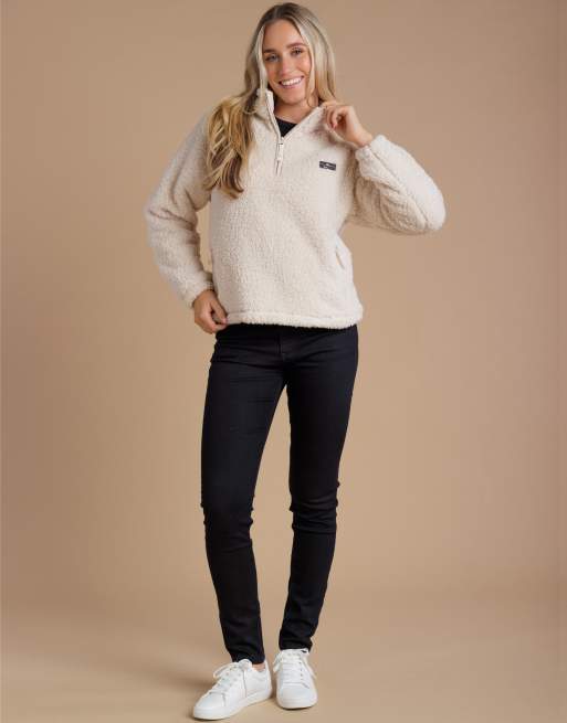 French Connection Borg high neck 1/2 zip fleece pullover in beige, 3 of 4