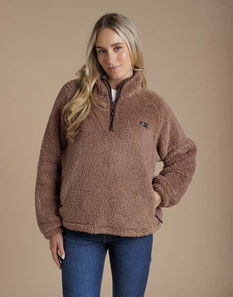 French Connection Borg high neck 1/2 zip fleece pullover in light brown - view 1