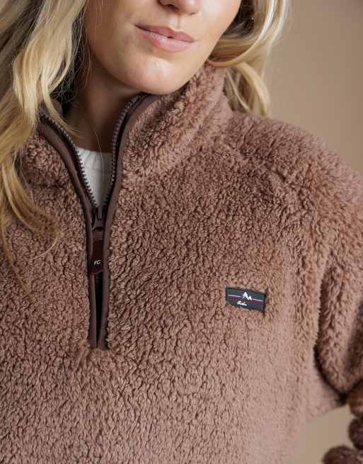French Connection Borg high neck 1/2 zip fleece pullover in light brown, 4 of 4