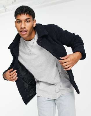 French Connection borg jacket in navy - ASOS Price Checker