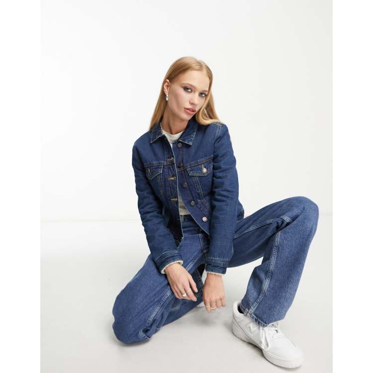 French Connection Borg Trim Denim Jacket in Blue