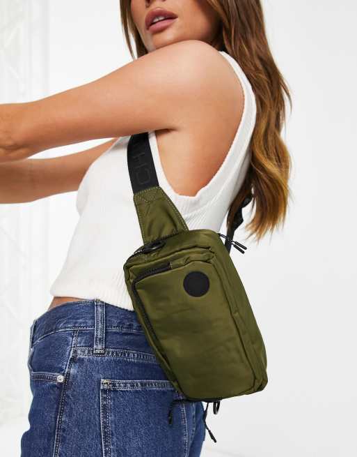 French Connection - Borsa a tracolla in nylon color kaki