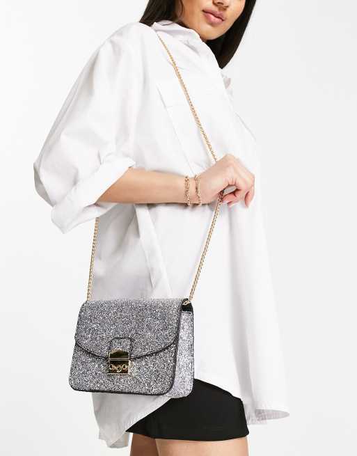 Puffer Crossbody Backpack in Shimmer Gray with Silver Star