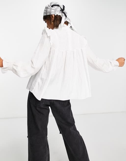 French Connection - Boza - Blouse babydoll à col montant et manches bouffantes - Blanc immaculé, 2 de 4