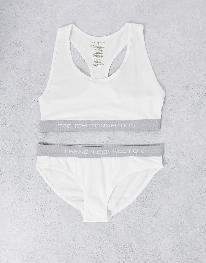 French Connection Bra And Brief Set In White Amd Gray-multi