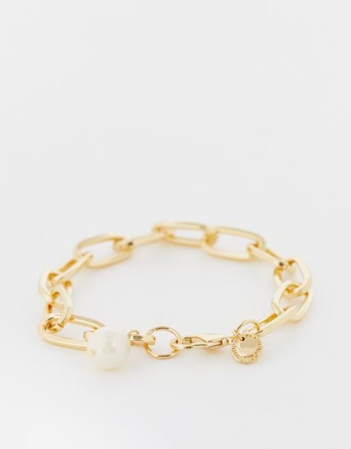 French Connection - Bracelet à maillons chunky avec perle - Doré