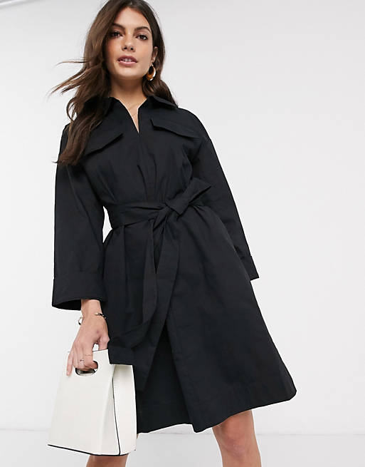 French Connection briella cotton shirt dress in black | ASOS