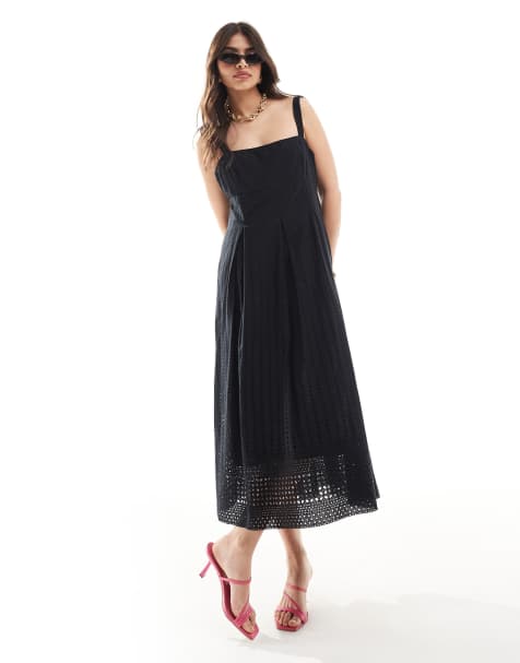French Connection broderie maxi dress in black