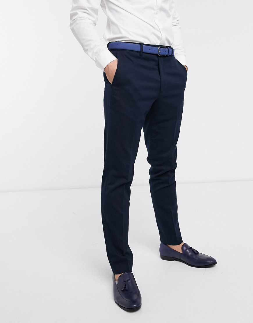 French Connection - Bruiloft - Slim-fit flanellen pantalon suit trousers-Blauw