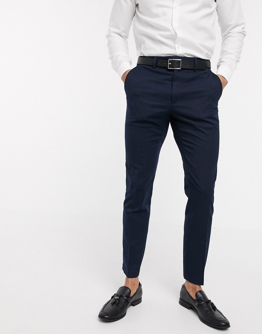 French Connection - Bruiloft - Slim-fit flanellen pantalon suit trousers-Marineblauw