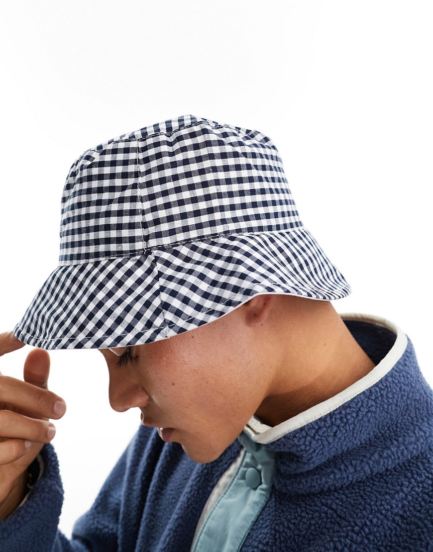 French connection Bucket Hat in navy and white gingham check
