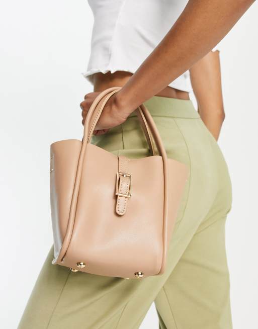 French Connection buckle detail mini bag in camel