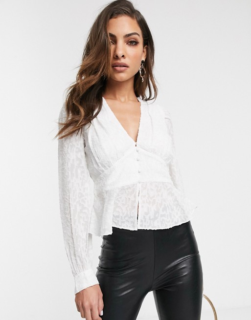 French Connection button down long sleeve devore blouse