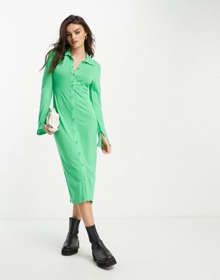 French Connection button down midi jersey dress in green