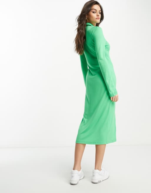 French Connection button down midi jersey dress in green