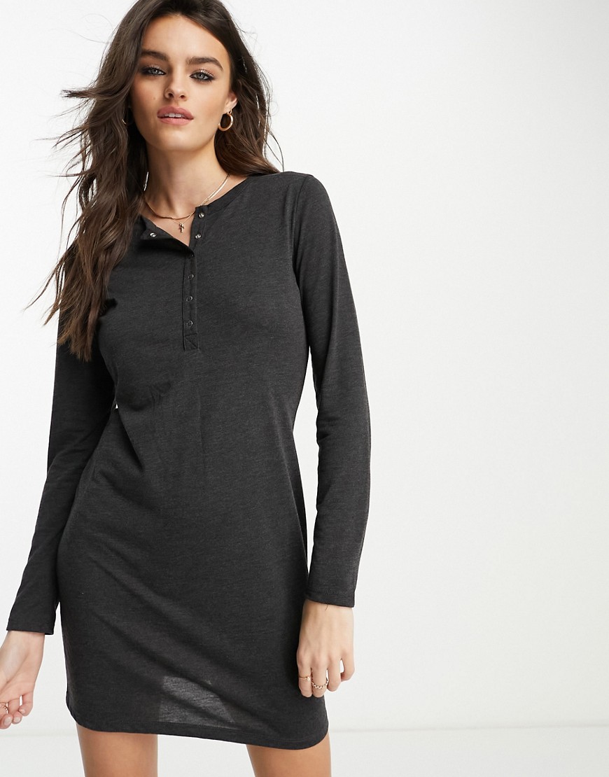 French Connection Button Front Jersey Mini Dress In Charcoal-gray