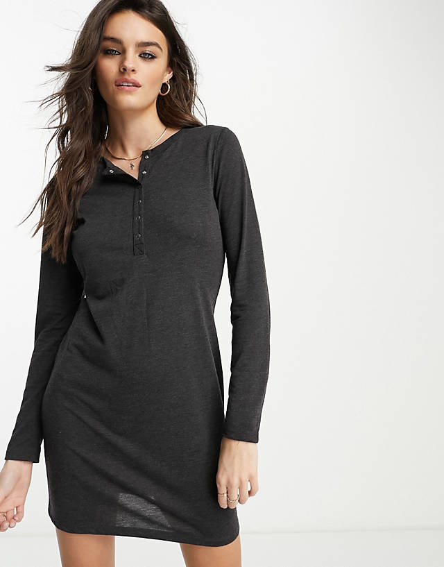 French Connection - button front jersey mini dress in charcoal