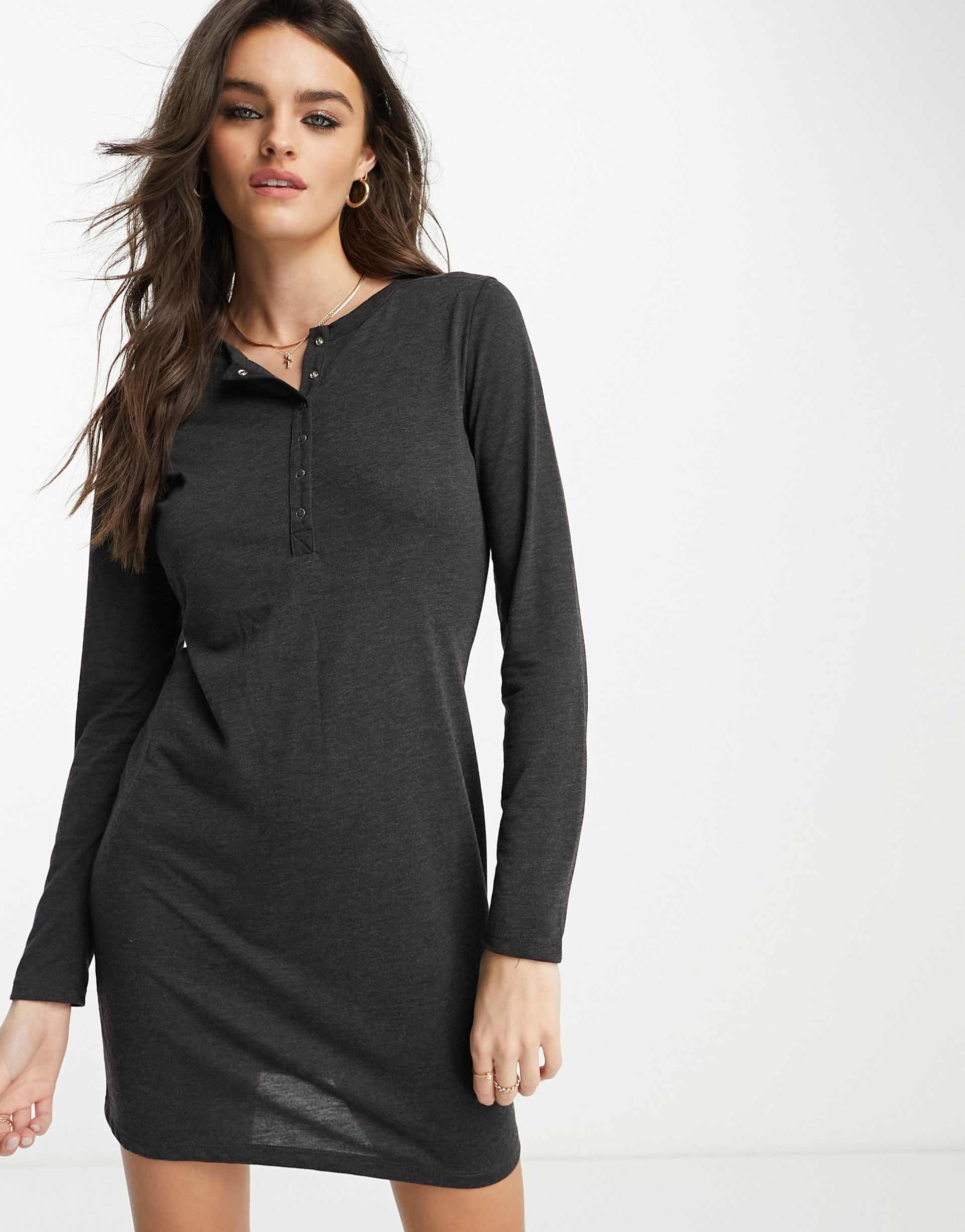 french connection button front jersey mini dress in charcoal