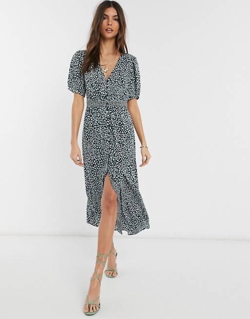 French Connection button front leopard print maxi dress