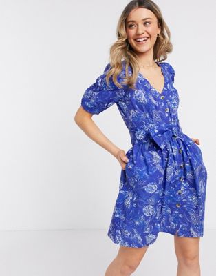 French Connection button through belted floral print mini dress