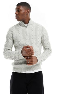 French Connection cable half zip jumper in ecru mel - ASOS Price Checker