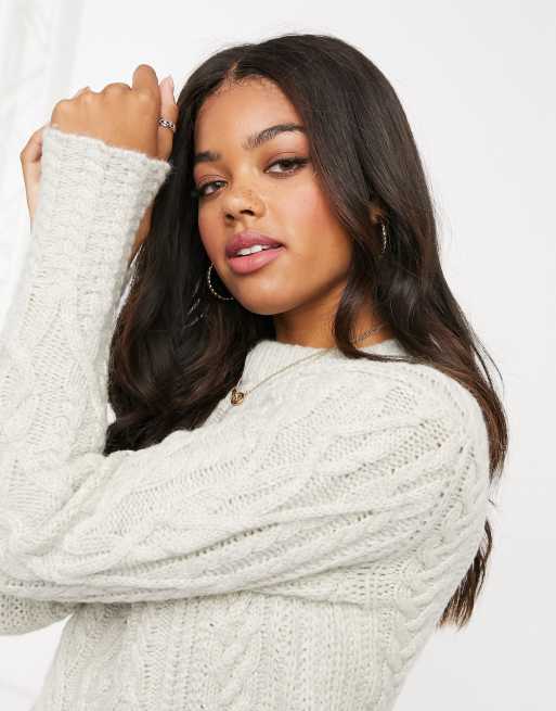 French Connection cable high neck sweater in cream | ASOS