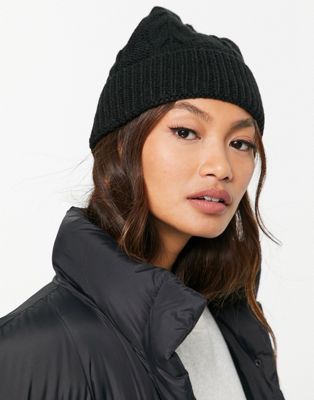 French Connection cable knit beanie in black