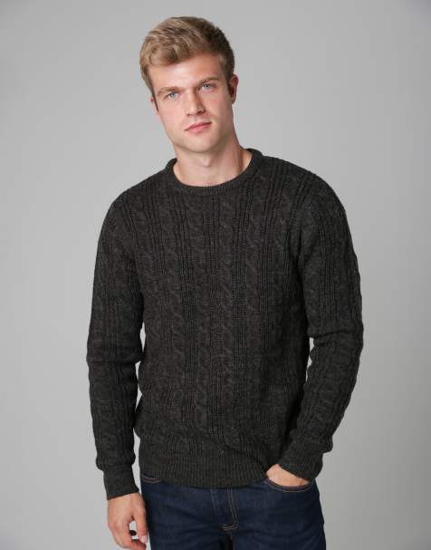 French Connection Cable knit crew neck jumper in charcoal - view 1