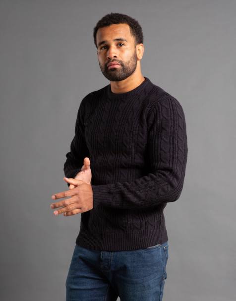 French Connection Cable knit crew neck jumper in navy - view 1