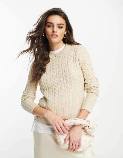 French Connection cable knit jumper in beige | ASOS