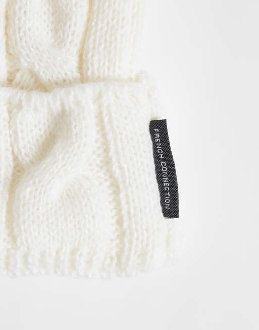 French Connection cable knit pom pom beanie in white, 3 of 3