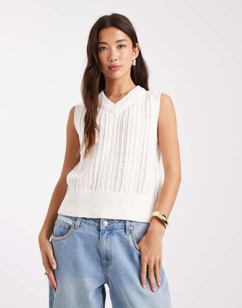 French Connection cable knit sweater vest in beige - view 1
