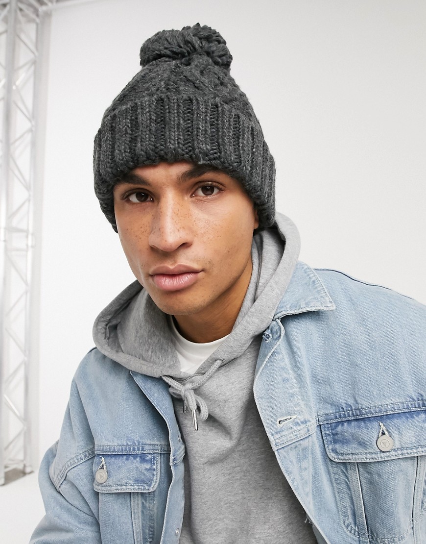 French Connection cable pom-pom beanie-Grey