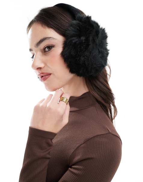 French Connection - Cache-oreilles en fausse fourrure - Noir - view 1
